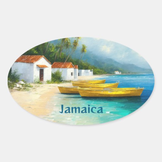 Jamaica fishing huts on sea shore ovale sticker (Voorkant)