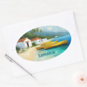 Jamaica fishing huts on sea shore ovale sticker (Envelop)