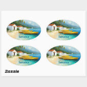 Jamaica fishing huts on sea shore ovale sticker (Vel)