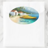 Jamaica fishing huts on sea shore ovale sticker (Tas)
