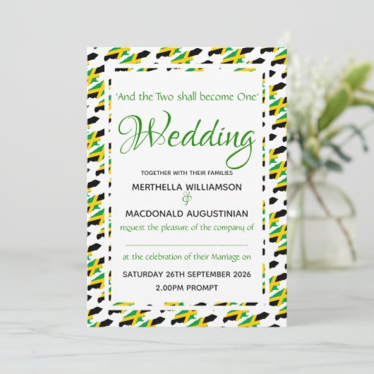 JAMAICA Flag Custom Wedding Celebration Scripture Kaart (Staand voorkant)