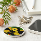 Jamaica Flag - hAILE sELASSIE i - Rasta Button Sleutelhanger (Zijkant)