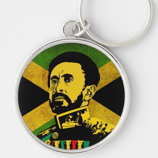 Jamaica Flag - hAILE sELASSIE i - Rasta Button Sleutelhanger (Voorkant)
