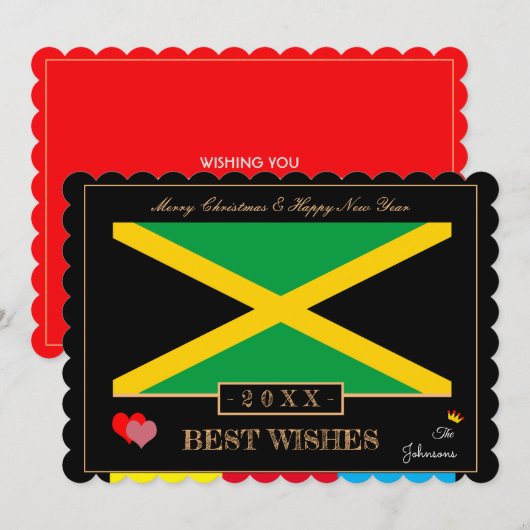 Jamaica Flag & Happy New Year/Best Wish Card Art Feestdagenkaart (Voorkant / Achterkant)
