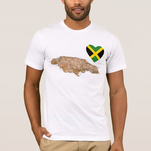 Jamaica Flag Heart en Map T-Shirt (Voorkant)