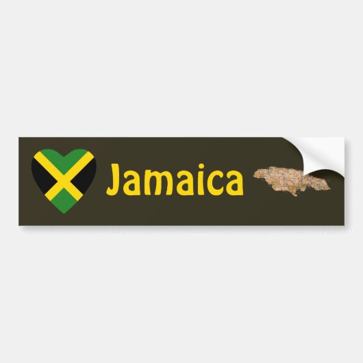 Jamaica Flag Heart + Map Bumpersticker (Voorkant)