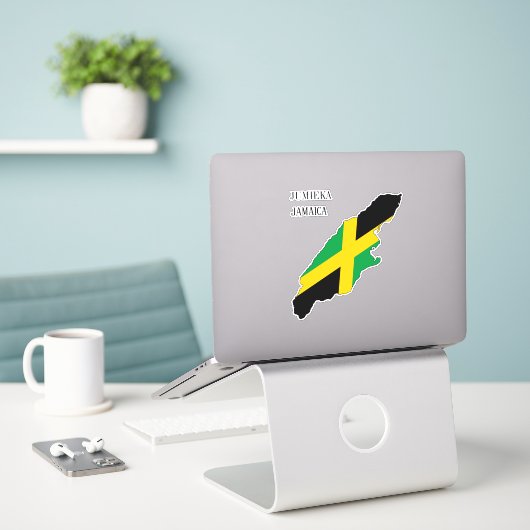 Jamaica Flag Map Sticker (Laptop op bureau)