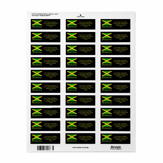 Jamaica Flag, zwart, groen en geel Etiket (Full Sheet)