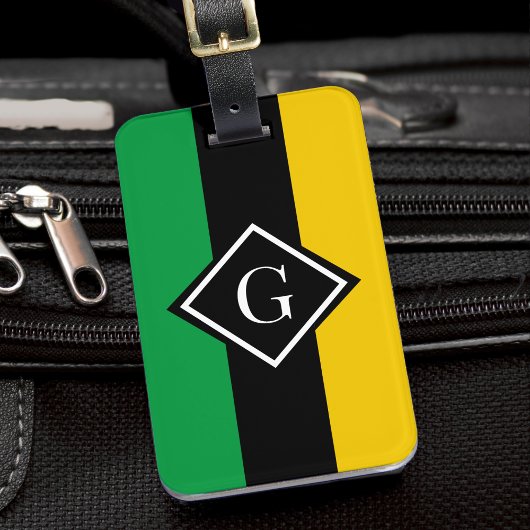 Jamaica Green Black en Gold Jamaicaans Initiaal Bagagelabel