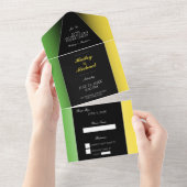 Jamaica Green Black & Gold Elegant Modern Jamaican All In One Uitnodiging (Afscheurbaar)