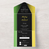 Jamaica Green Black & Gold Elegant Modern Jamaican All In One Uitnodiging (Binnen)
