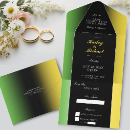 Jamaica Green Black & Gold Elegant Modern Jamaican All In One Uitnodiging