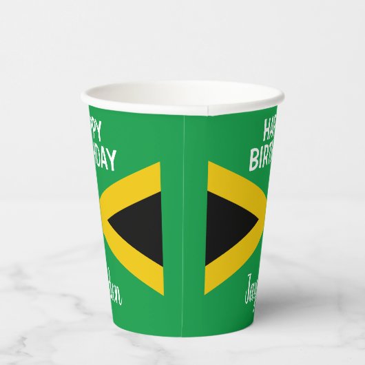 Jamaica Green Black & Gold Jamaican Flag Birthday Papieren Bekers (Rechts)