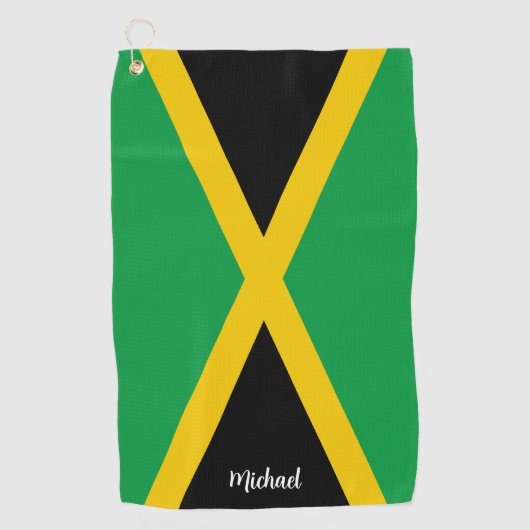 Jamaica Green Black & Gold Jamaican Flag Golfhanddoek (Voorkant)