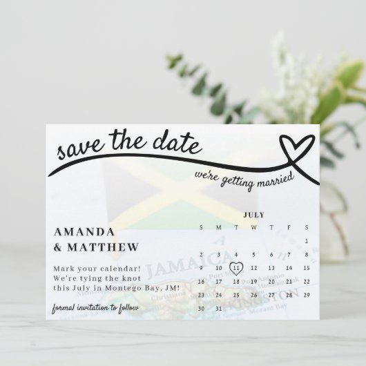 Jamaica Hart Kalender Bruiloft Save The Date (Staand voorkant)