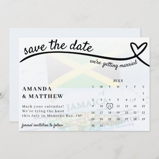 Jamaica Hart Kalender Bruiloft Save The Date (Voorkant / Achterkant)