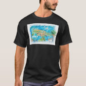 Jamaica Illustrated Travel Map met Wegen en Hoogst T-shirt (Voorkant)