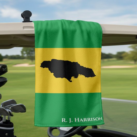 Jamaica Island Green Black Gold Jamaican Flag Golfhanddoek