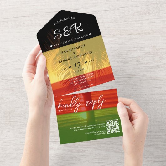 Jamaica Island Jamaicaanse Rasta Bestemming Bruilo All In One Uitnodiging (Afscheurbaar)