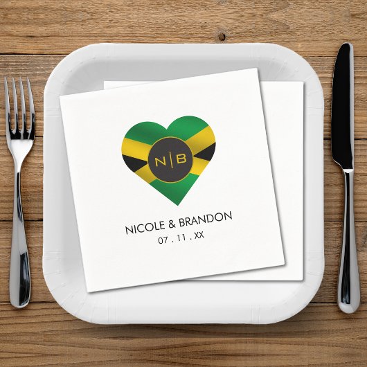 Jamaica Jamaicaanse Vlag Hart Monogram Bruiloft Servet