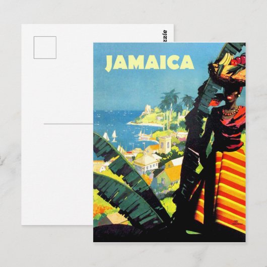 Jamaica, Jamaicaanse vrouw met fruitmand op haar k Briefkaart (Voorkant / Achterkant)