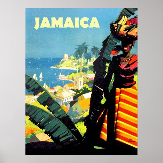 Jamaica, Jamaicaanse vrouw met fruitmand op haar k Poster (Voorkant)
