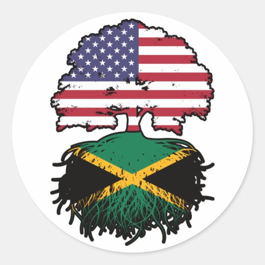 Jamaica Jamaican American USA Tree Roots Flag Ronde Sticker (Voorkant)