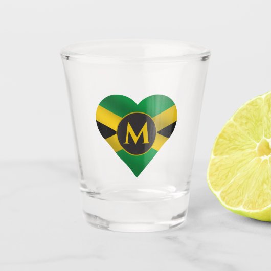 Jamaica Jamaican Flag Heart Name Monogram Initiaal Shot Glas (Voorkant)