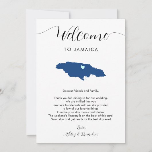 Jamaica Kaart Bruiloft Welkomstroute & brief (Voorkant)