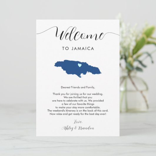 Jamaica Kaart Bruiloft Welkomstroute & brief (Staand voorkant)