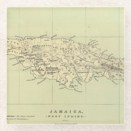 Jamaica Lithograded Map Glazen Onderzetter (Voorkant)