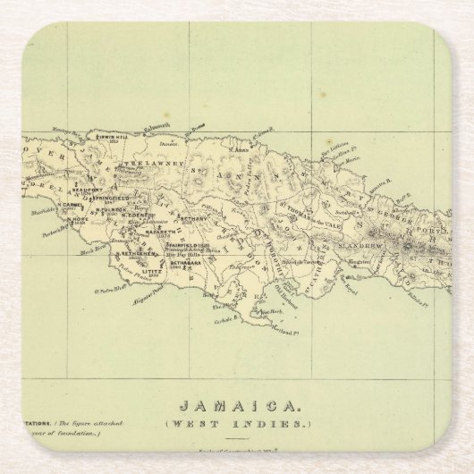 Jamaica Lithograded Map Kartonnen Onderzetters (Voorkant)