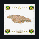 Jamaica Map   Flags Magnet<br><div class="desc">Dit ontwerp omvat een Jamaicaanse kaart binnen een grens met de nationale vlag. Het ontwerp werkt het best op vierkante magneten. U kunt uw eigen tekst/afbeeldingen toevoegen met de functie 'Aanpassen!'. © 2010 FlagAndMap. Kaart afgeleid van afbeeldingen op: http://www.lib.utexas.edu/maps/</div>