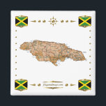 Jamaica Map   Flags Magnet<br><div class="desc">Dit ontwerp omvat een Jamaicaanse kaart binnen een grens met de nationale vlag. Het ontwerp werkt het best op vierkante magneten. U kunt uw eigen tekst/afbeeldingen toevoegen met de functie 'Aanpassen!'. © 2010 FlagAndMap. Kaart afgeleid van afbeeldingen op: http://www.lib.utexas.edu/maps/</div>