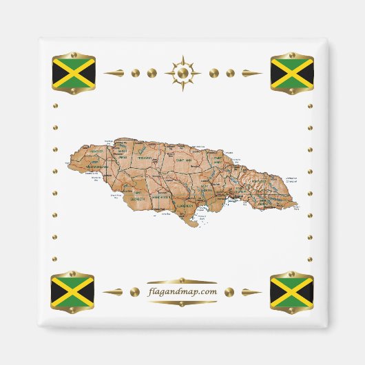 Jamaica Map + Flags Magnet (Voorkant)