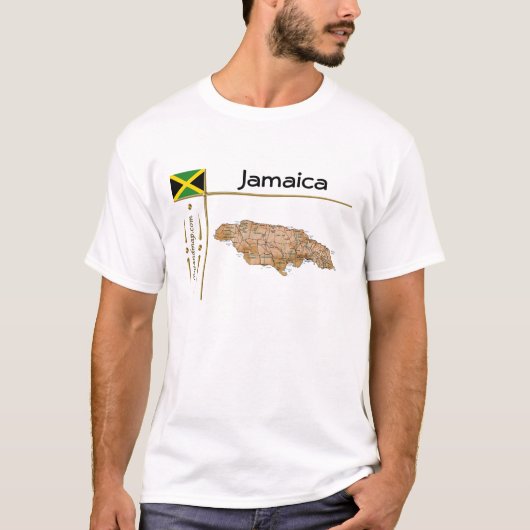 Jamaica Map + Vlag + Titel T-Shirt (Voorkant)