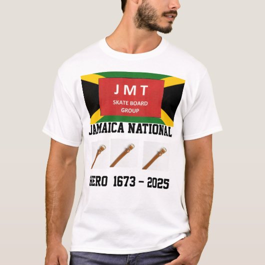 JAMAICA NATIONALE HELD. Basic donker T-shirt (Voorkant)