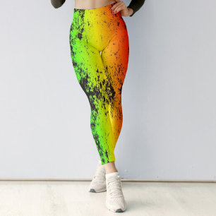 Jamaica Neon Rasta Colors Grunge Distress Leggings