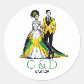 Jamaica Paar Bruiloft Ronde Sticker (Voorkant)
