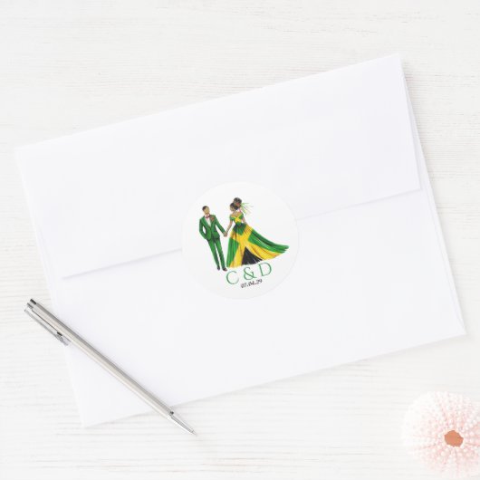 Jamaica Paar Bruiloft Ronde Sticker (Envelop)