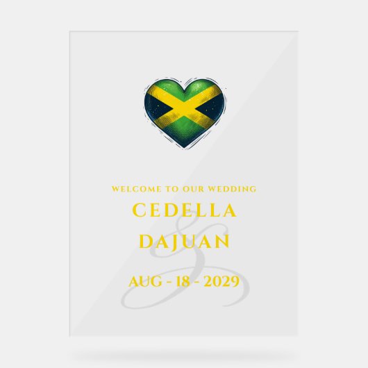 Jamaica Paar Hart Bruiloft Welkom Acryl Bord (Voorkant)