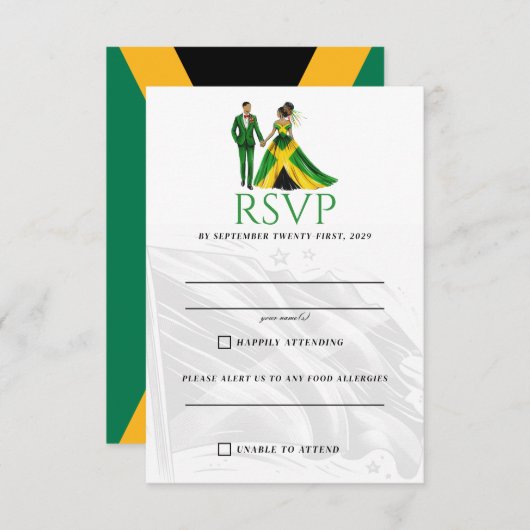 Jamaica Paar RSVP Kaartje (Voorkant / Achterkant)