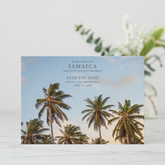 Jamaica Palm Tree Beach Save the Dates Aankondiging (Staand voorkant)