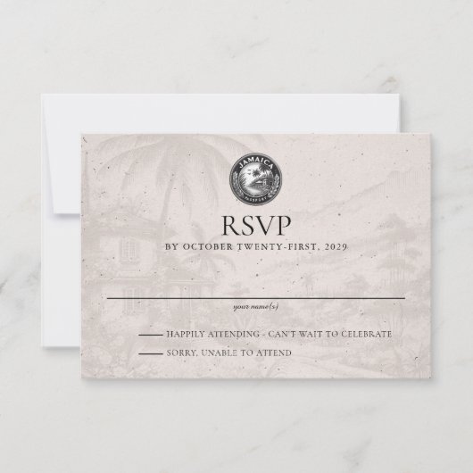 Jamaica Passport Wedding RSVP Kaart (Voorkant)