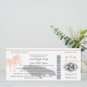 Jamaica Peach Gray Boarding Pass Wedding Kaart (Staand voorkant)