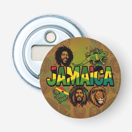 Jamaica proud with jamaican colors button flesopener (Voorkant)
