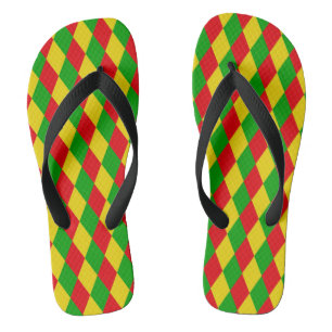 Jamaica Rasta Flag Colors Diamond Patterned Teenslippers