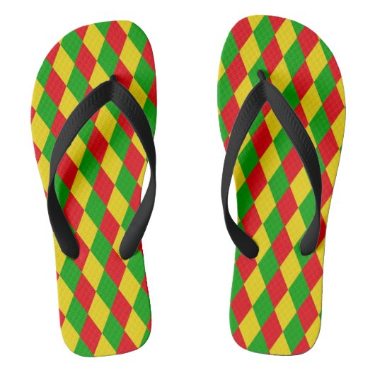 Jamaica Rasta Flag Colors Diamond Patterned Teenslippers (Voetbed)