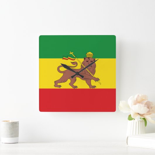 Jamaica Rasta Flag - hAILE sELASSIE I - Rasta Love Vierkante Klok (Huis)