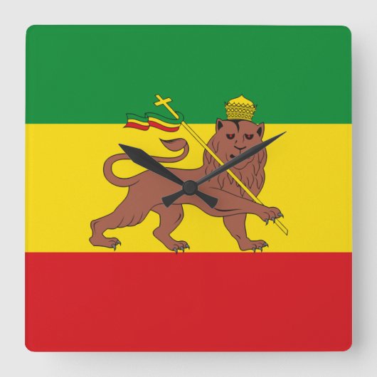 Jamaica Rasta Flag - hAILE sELASSIE I - Rasta Love Vierkante Klok (Voorkant)